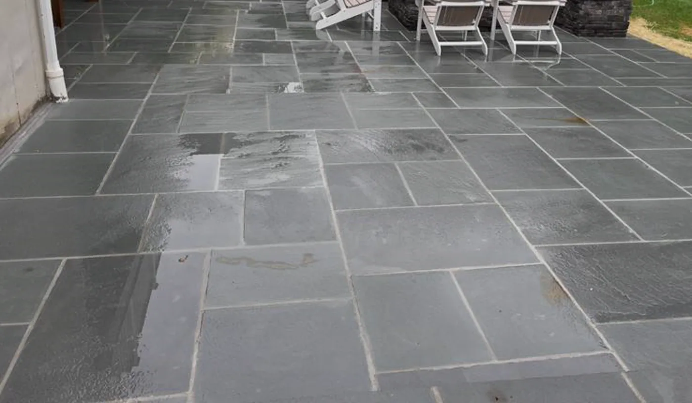 Bluestone patio surface after installation